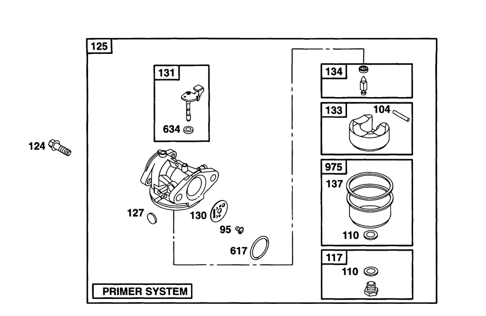 Carburetor Assembly 1 Diagram and Parts List for 12E802-0830-XX  Briggs and Stratton Engine